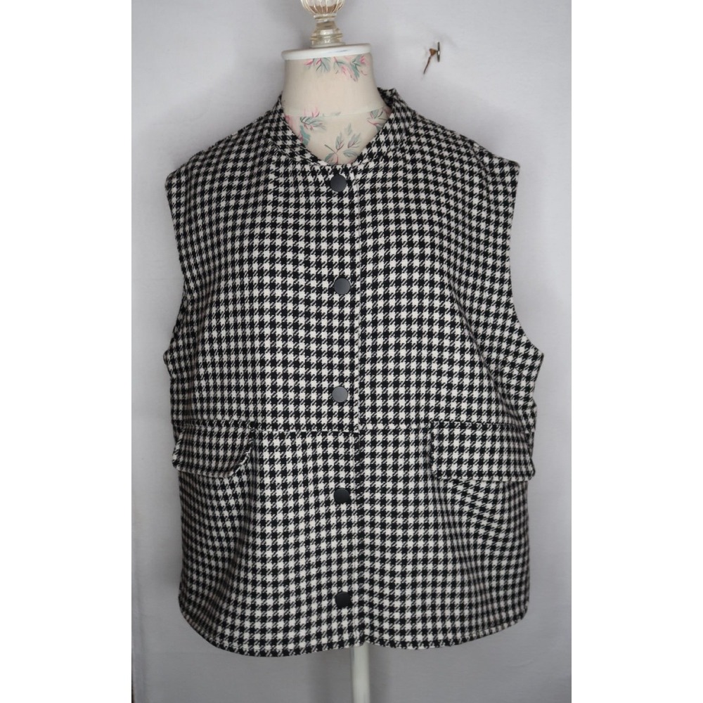 Sézane Houndstooth Wool Blend Snap Front Vest Jacket  Womens Sz US 14 46 EU EUC - Picture 2 of 12